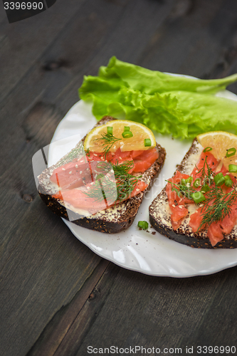 Image of Sandwich with salmon for breakfast