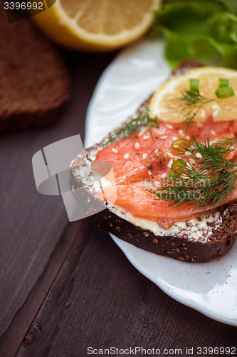 Image of Sandwich with salmon for breakfast