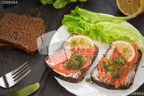 Image of Sandwich with salmon for breakfast