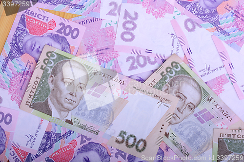 Image of european money, ukrainian hryvnia close up