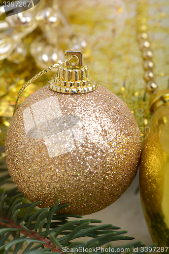 Image of Ball shape Christmas decoration and real tree branch