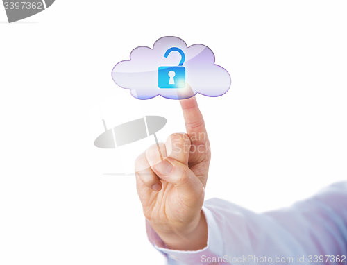 Image of Index Finger Unlocking A Virtual Lock Via Cloud