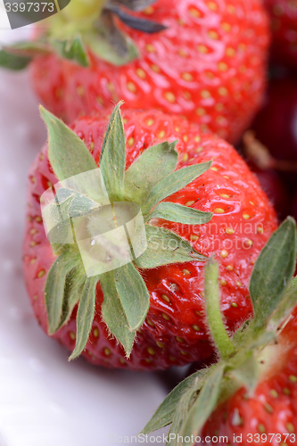 Image of Close up of fresh strawberry - Food frame background