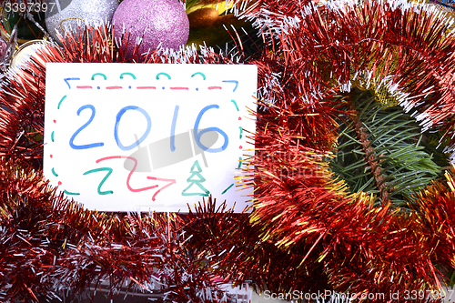 Image of Happy new year 2016, hand writing, watercolor vintage concept, merry christmas holidays