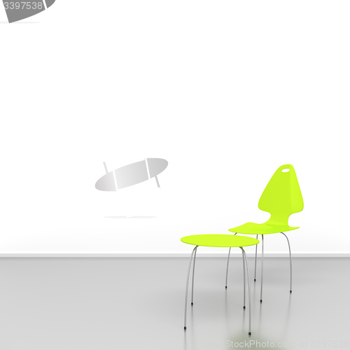 Image of green chair and table