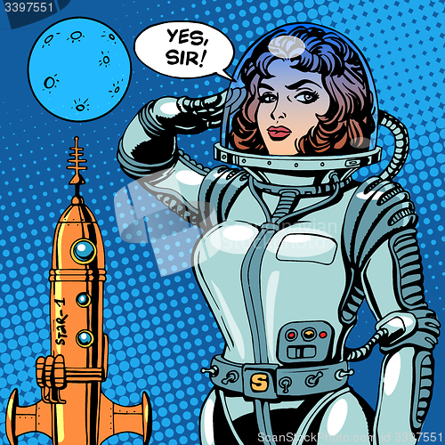 Image of Woman astronaut captain of a spaceship science fiction