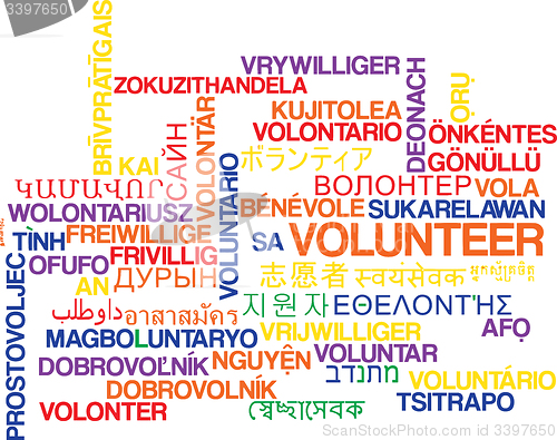 Image of Volunteer multilanguage wordcloud background concept