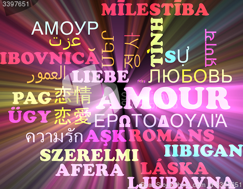 Image of Amour multilanguage wordcloud background concept glowing