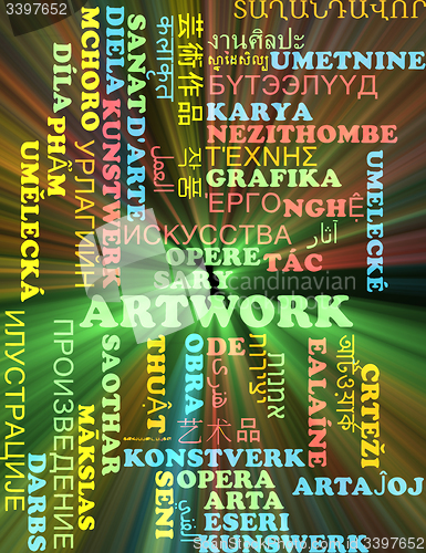 Image of Artwork multilanguage wordcloud background concept glowing