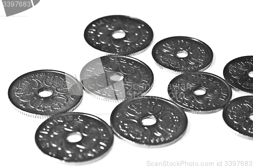 Image of Danish coins on white background