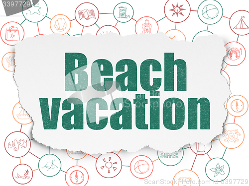 Image of Vacation concept: Beach Vacation on Torn Paper background