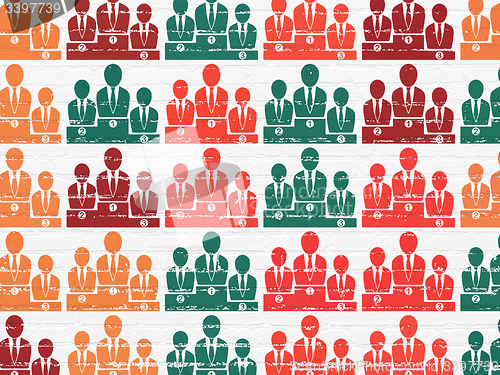 Image of Law concept: Business Team icons on wall background