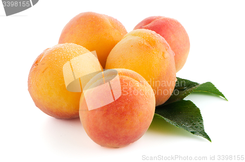 Image of Sweet peaches with leafs