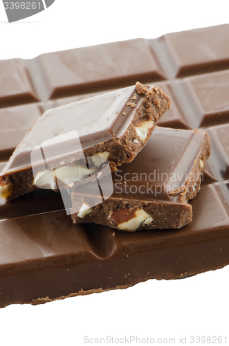 Image of Closeup detail of chocolate with almods parts