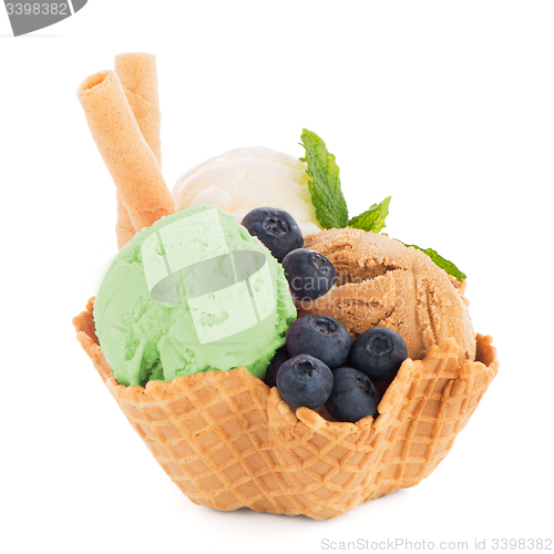 Image of Ice cream scoops in wafer bowl