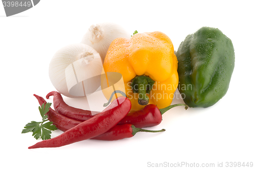 Image of Onion, chilli peppers and parsley
