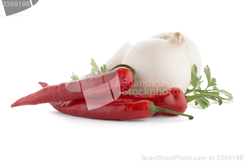 Image of Onion, chilli peppers and parsley