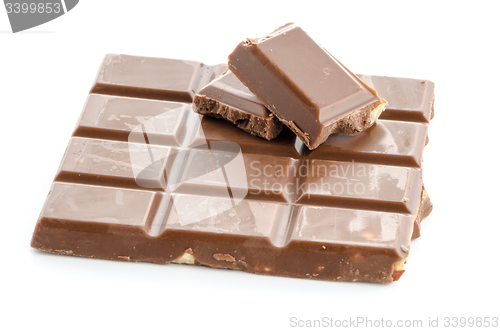 Image of Closeup detail of chocolate with almods parts