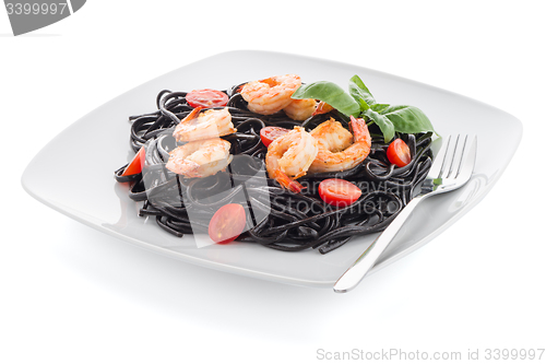 Image of Black spaghetti with shrimps