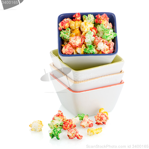 Image of Pile of ceramic bowls of popcorn