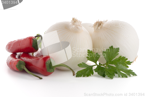 Image of Onion, chilli peppers and parsley
