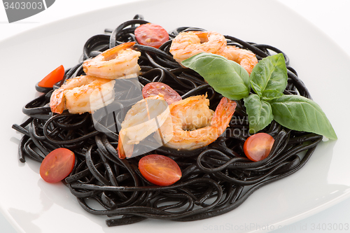 Image of Black spaghetti with shrimps