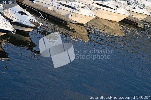 Image of Motorboats reflections in water