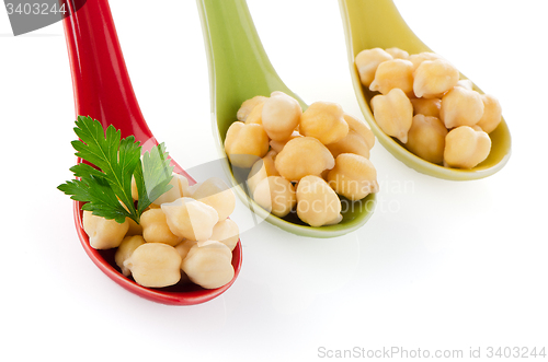 Image of chickpeas over spoons