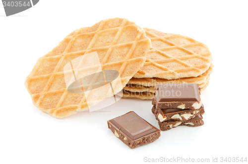 Image of Pile of sweet waffles and chocolate parts