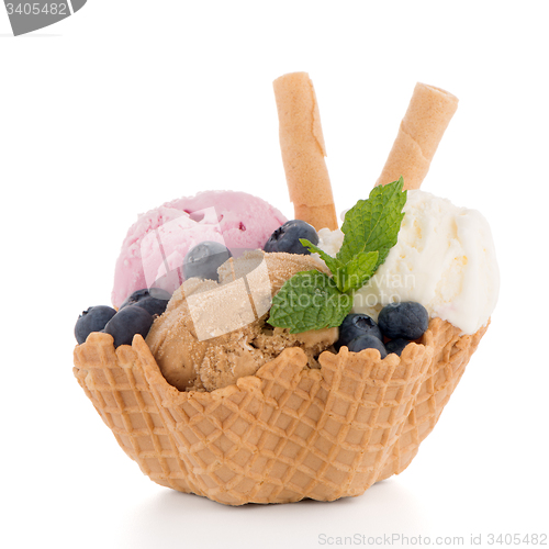 Image of Ice cream scoops in wafer bowl