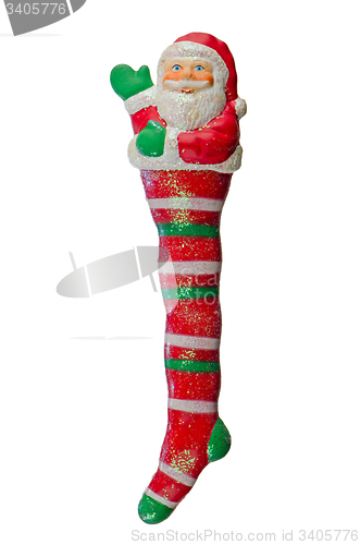 Image of Santa\'s white and red stocking