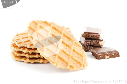 Image of Pile of sweet waffles and chocolate parts