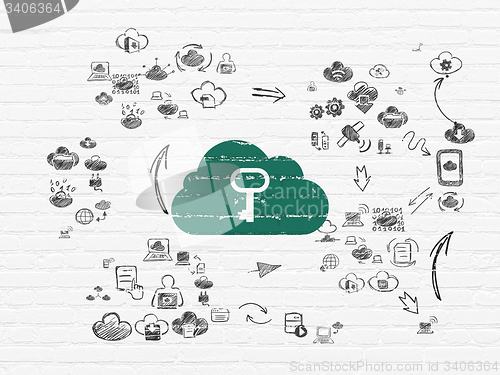Image of Cloud networking concept: Cloud With Key on wall background