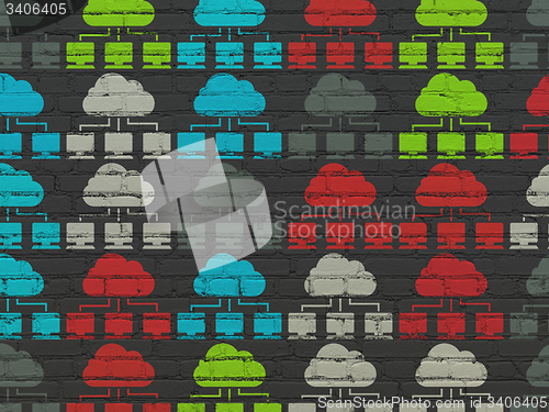 Image of Cloud computing concept: Cloud Network icons on wall background