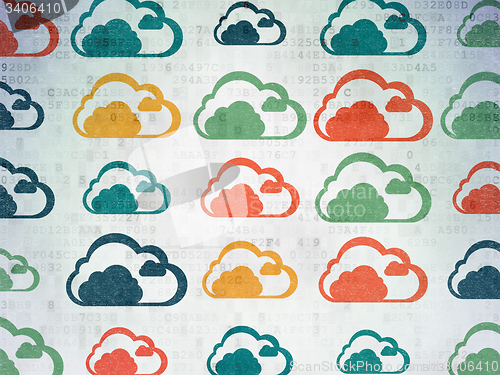 Image of Cloud networking concept: Cloud icons on Digital Paper background