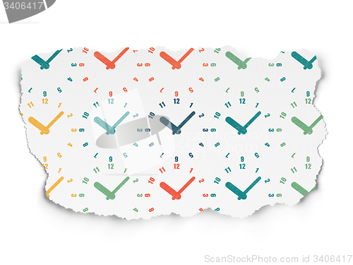 Image of Time concept: Clock icons on Torn Paper background
