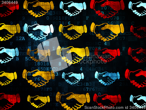 Image of Politics concept: Handshake icons on Digital background