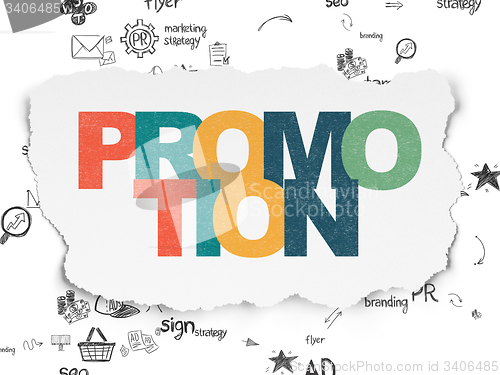 Image of Marketing concept: Promotion on Torn Paper background