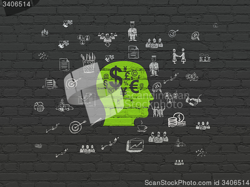 Image of Business concept: Head With Finance Symbol on wall background