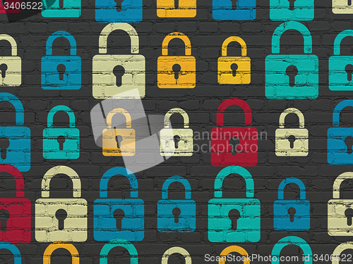 Image of Data concept: Closed Padlock icons on wall background