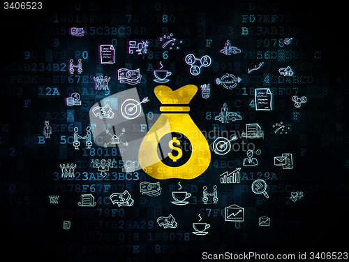 Image of Finance concept: Money Bag on Digital background