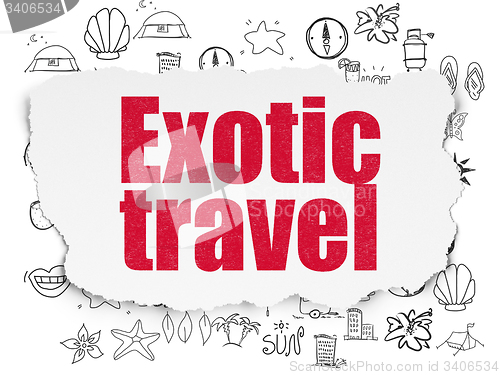Image of Vacation concept: Exotic Travel on Torn Paper background
