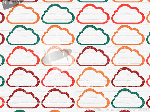 Image of Cloud computing concept: Cloud icons on wall background
