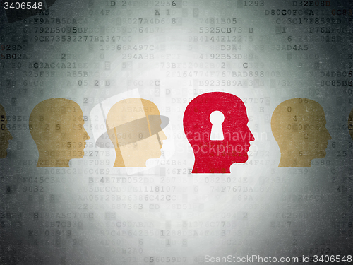 Image of Education concept: head with keyhole icon on Digital Paper background