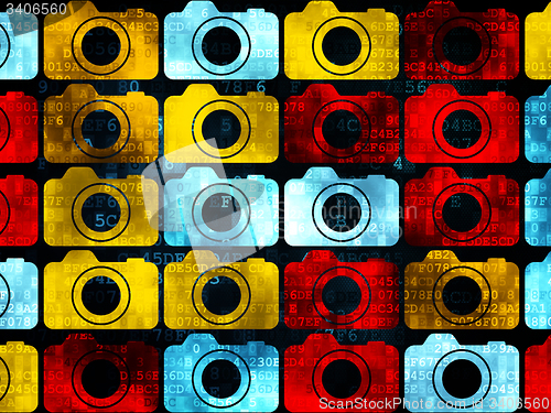 Image of Vacation concept: Photo Camera icons on Digital background