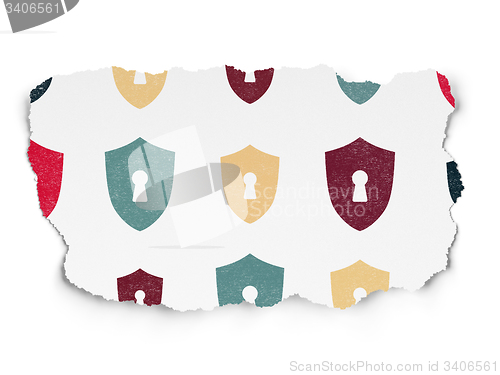 Image of Safety concept: Shield With Keyhole icons on Torn Paper background