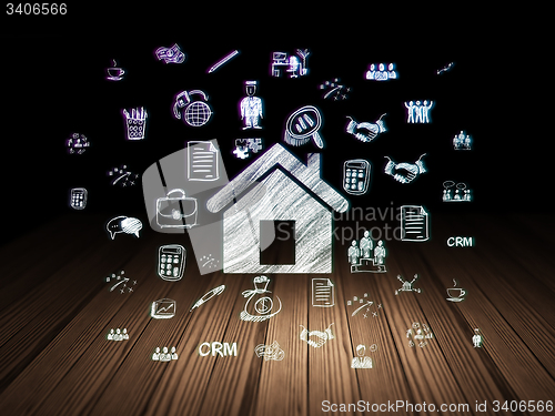 Image of Business concept: Home in grunge dark room