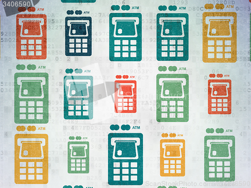 Image of Banking concept: ATM Machine icons on Digital Paper background