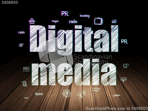 Image of Advertising concept: Digital Media in grunge dark room
