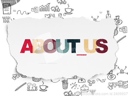 Image of Business concept: About us on Torn Paper background